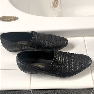 Sesto Meucci of Florence Black Leather Woven Slip-On Loafers Made in Italy SizeM